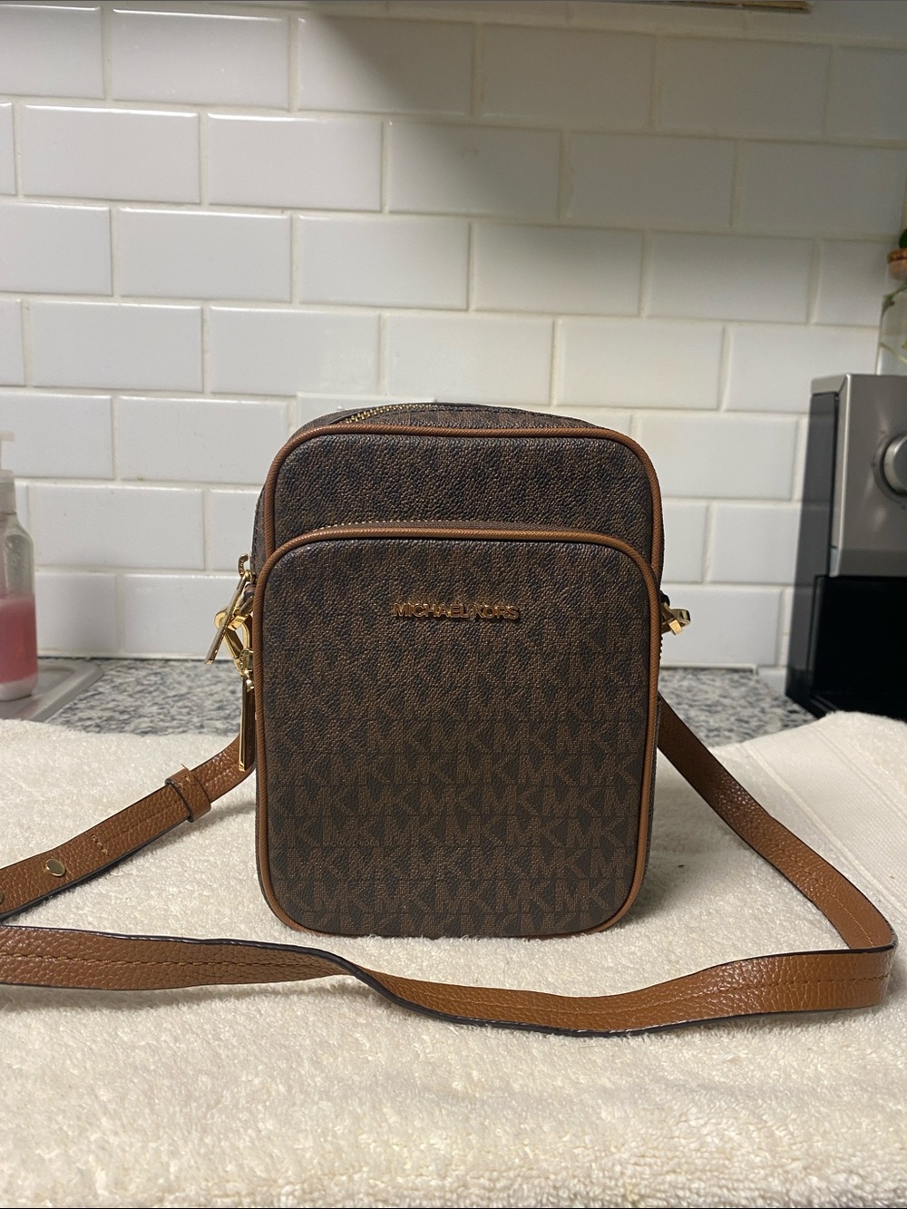 Michael Kors Brown Logo-Print Messenger Crossbody